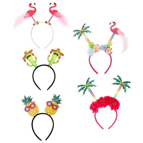 Housoutil 5 Stück Tropische Stirnbänder Flamingo Ananas Kopfschmuck Luau-Motto-Kopfschmuck Hawaii-Party-Haarbänder Sommer-Haar-Accessoires von Housoutil