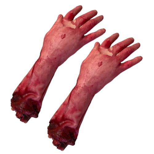 Housoutil Gebrochene Abgetrennte Hand 2 Stück Blut-Horror-Fake-Hand Halloween-Abgetrennte Hand Abgetrennte Blutige Tote Gliedmaßen Für Halloween-Maskerade-Cosplay-Streich von Housoutil