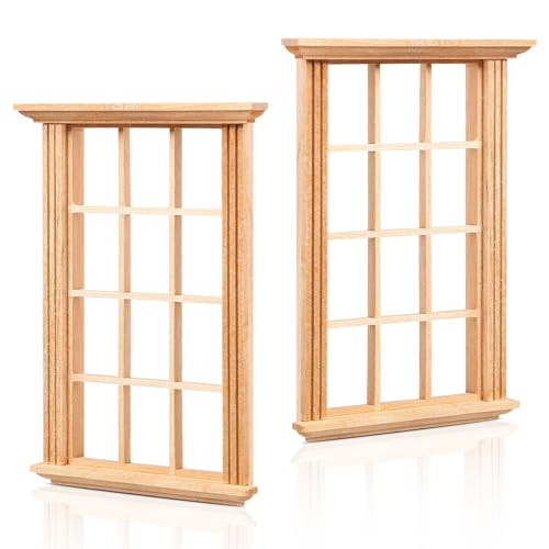 Housoutil Miniatur Möbel Holzfenster: 2 Stücke Mini Fenster Rahmen Modell- 1: 12 Skala Miniaturen Holzfenster - Mini DIY Rollläden Handwerk Zubehör für Puppenhäuser von Housoutil