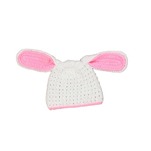 Housoutil Neugeborenes Kaninchen Foto Requisiten Handgefertigtes Kostüm Mit Häkelhut Und Hose Für Babyfotografie Ears Bunny Outfit Rosa Und Weiß von Housoutil