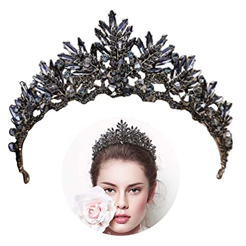 Housoutil Vintage-Barockkrone Braut-Tiara-Haarband Hochzeits-Kopfschmuck Schwarze Kristallkrone Für Frauen von Housoutil