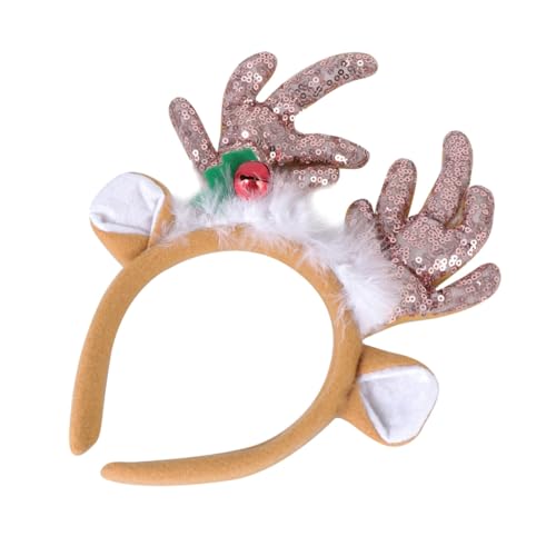 Housoutil Weihnachten Rentier Kostüme für Erwachsene Hut Zubehör Tiara Stirnband Haarreifen Glocken Kopfschmuck großes Geweih Kopfbedeckung die Klingel Dekorationen Kind von Housoutil