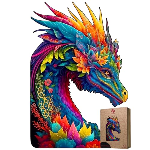 HP Holzpuzzle Drache - Tier Puzzle 212 Teile A4 29,7x21cm Luxusverpackung Puzzle Für Kinder und Erwachsene von Houtenpuzzel