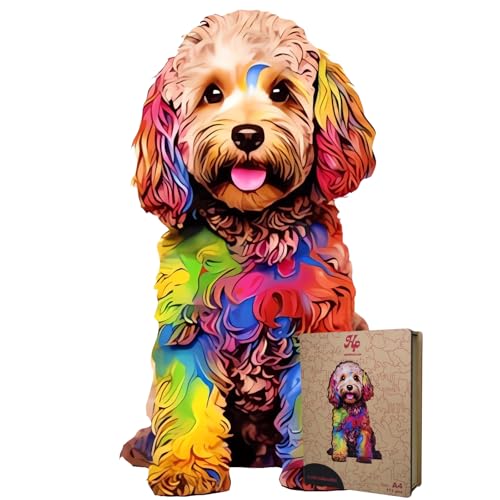 HP Holzpuzzle Hund Tiere Puzzle 111 Teile A4 29,7x21cm Luxusverpackung Puzzle Für Kinder und Erwachsene von Houtenpuzzel