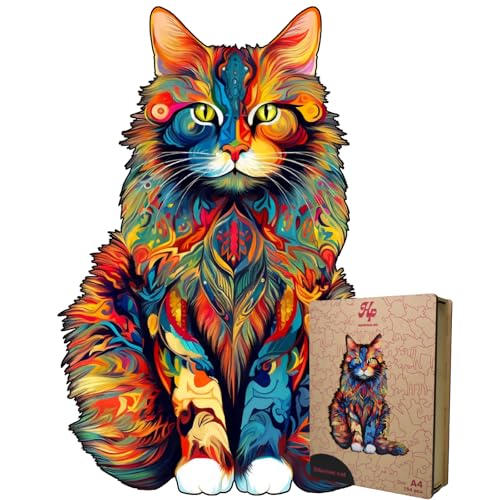 HP Holzpuzzle Katze Tiere Puzzle 154 Teile A4 29,7x21cm Luxusverpackung Puzzle Für Kinder und Erwachsene von Houtenpuzzel