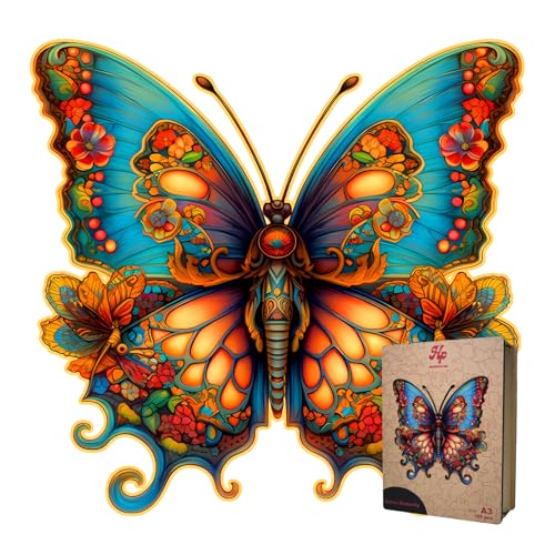 HP Holzpuzzle Schmetterling - Tier Puzzle 185 Teile A3 28x28cm Luxusverpackung Puzzle Für Kinder und Erwachsene von Houtenpuzzel