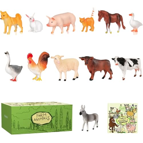 12-teiliges Set mit Bauernhoftieren, realistisches Spielzeug mit Bauernhoftieren, einschließlich Hahn, Ziege, Stier und mehr, pädagogisches Lernspielzeug, Geburtstagsgeschenk, Tortenaufsatz, Tier 12-teiliges Set mit Bauernhoftieren, realistisches Spielzeug mit Bauernhoftieren, einschließlich Hahn, Ziege, Stier und mehr, pädagogisches Lernspielzeug, Geburtstagsgeschenk, Tortenaufsatz, Tier von HoveeLuty