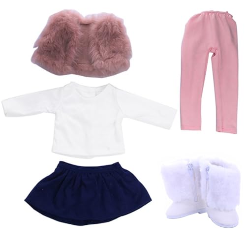 18-Zoll-Puppenkleidung, 5 Stück, Mini-Amerikanische Puppenkleidung, süße Winter-Puppenoutfits, inklusive Weste, T-Shirt, Rock, Hose, Schuhe für 18-Zoll-Puppenmädchen, Puppenkleidung für 18-Zoll-Puppen von HoveeLuty