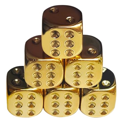 6cs Goldwürfel, 6-seitiger Würfel mit abgerundeter Ecke, 0,6 Zoll plattierte Goldwürfel, tragbarer Ersatz-Acrylwürfel für Brettspiele, Partyspiele, Metallwürfel, Würfel, Würfelset, Silberwürfel von HoveeLuty