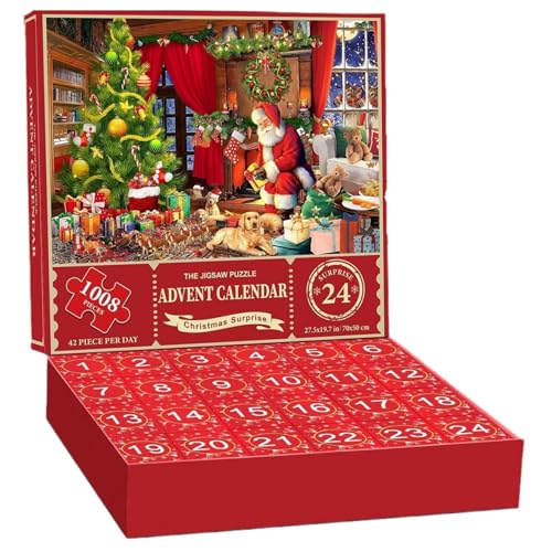 Adventskalender-Puzzle 2024 Weihnachten 1008 Teile Puzzles 24 Tage Weihnachts-Countdown-Kalender Weihnachtspuzzles Geschenk für Kinder und Erwachsene Familienspiel Style1 Kristall-Adventskalender Adve von HoveeLuty