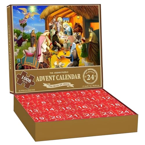 Adventskalender-Puzzle 2024 Weihnachten Adventskalender 2024 Kinder Weihnachten 1008 Teile Puzzle 24 Tage Weihnachts-Countdown-Kalender Weihnachtspuzzles Geschenk für Kinder und Erwachsene Familienspi von HoveeLuty