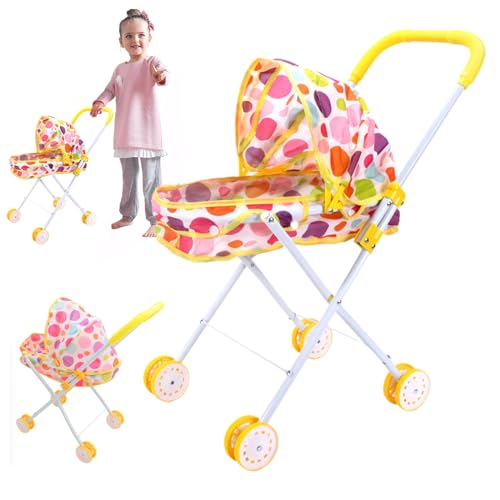 Baby-Puppenwagen, stabiler und robuster Puppenwagen, faltbarer Baby-Puppenwagen mit Baldachin, Rollenspiel-Spielzeug, Baby-Kinderwagen, Geschenke für Kinder, Baby-Puppen-Zubehör, Stil 2, Spielzeug-Bab von HoveeLuty