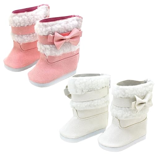 Babypuppenschuhe, 2 Paar 18-Zoll-Puppenschuhe, niedliche Winterstiefel, Puppenschuhe mit Kunstfutter und Schleife, PU-Babypuppenzubehör für 18-Zoll-Puppen, Weihnachtsoutfit, Babypuppenzubehör, Puppens von HoveeLuty