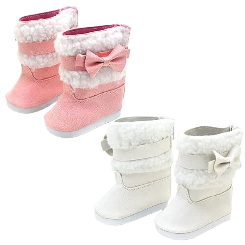 Babypuppenschuhe, 2 Paar 18-Zoll-Puppenschuhe, süße Winterstiefel, Puppenschuhe mit Kunstfutter und Schleife, PU-Babypuppenzubehör für 18-Zoll-Puppen, Weihnachtsoutfit, 18-Zoll-Puppenschuhe, Puppensch von HoveeLuty