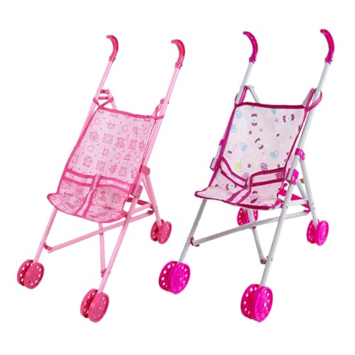 Doll Stroller Cartoon Pattern Baby Doll Stroller Foldable Doll Pram with T-Shaped Safety Belt & Push Handle Detachable Washable Baby Doll Pram for Girls, Pretend Play, Style1 Baby Stroller for Dolls von HoveeLuty