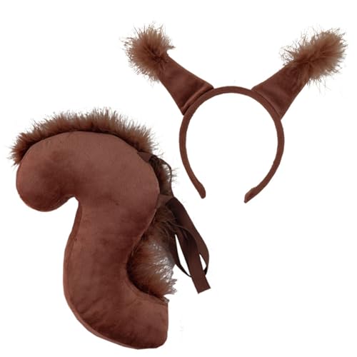 Eichhörnchenkostüm für Damen und Mädchen. Pelziges Tierkostüm inklusive Stirnband mit Ohren und Schwanz. Niedliche Kostüme für Halloween, Weihnachten, die Bühne, Cosplay. Eichhörnchenschwanz. Hallowee von HoveeLuty