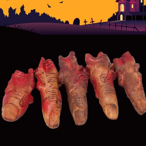 Falsche Finger 5 Stück Kaputte Gefälschte Blutige Halloween-Körperteile Zombiefinger Realistische Abgetrennte Finger Horror Gruselige Blutige Requisite Halloween-Requisiten für Spukzimmer Vampir Zombi von HoveeLuty