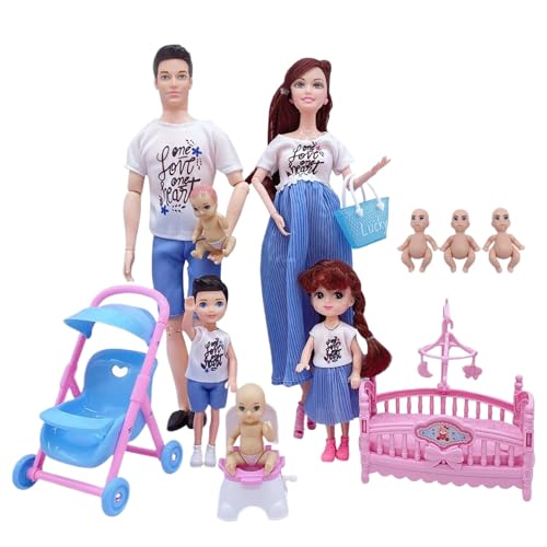Familienpuppenset, sicheres schwangeres Puppenset mit Papa und 3 Kindern, 5 Personen mit Puppenhauszubehör, Rollenspielspielzeug für Kinder, Puppe, Babypuppenspielzeug, Puppenspielsets, Babypuppe Familienpuppenset, sicheres schwangeres Puppenset mit Papa und 3 Kindern, 5 Personen mit Puppenhauszubehör, Rollenspielspielzeug für Kinder, Puppe, Babypuppenspielzeug, Puppenspielsets, Babypuppe von HoveeLuty