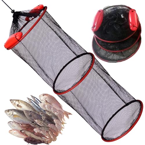 HoveeLuty Fischkorb faltbar schwimmendes Angelnetz 25,9 x 59,4 cm Dicke Nylon-Fischfalle Fischkorb mit großer Kapazität Fischfalle Fischernetz Fischtasche tragbares Angelzubehör für Fischer von HoveeLuty