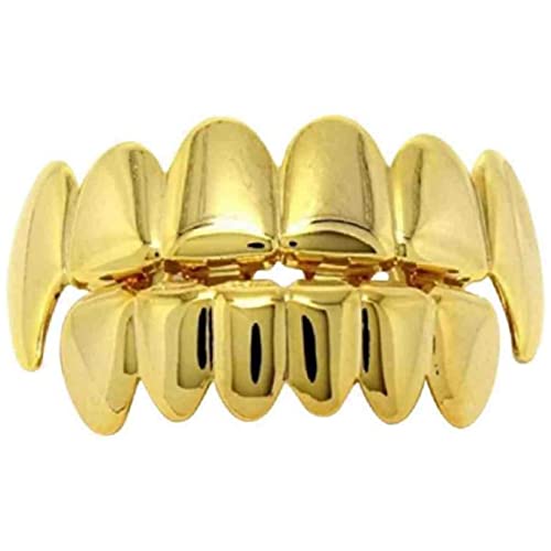 Goldzahn Halloween Hip Hop Zähne Oben Unten Goldzähne Bösewicht Scherzzähne Zahnzahnkappen Mund Party Goldgrills für Zähne Täglicher Bedarf Goldzahngrills Goldzahnzähne Grill Goldzähne von HoveeLuty