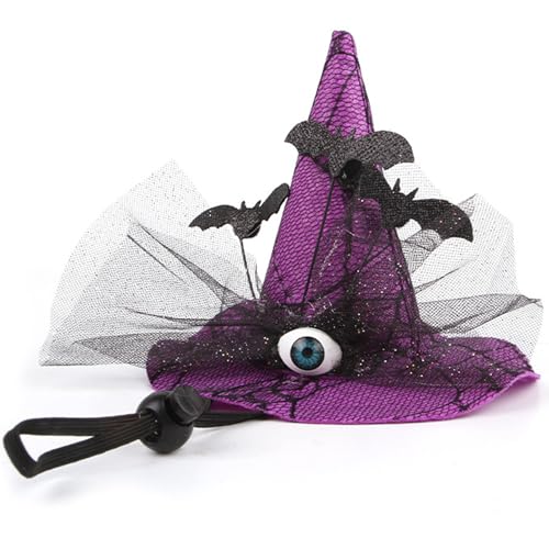 Halloween-Kostüme für Hunde Gruseliger Halloween-Hexenhut für Haustiere Mit Augapfel Und Fledermaus 4,72 X 5,9 Zoll Katzenhüte Mit Verstellbarem Kinnriemen Halloween-Kostüme für Katzen Katzenhüte für von HoveeLuty