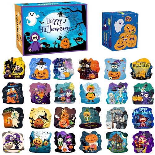 Halloween-Puzzles für Kinder 24-teiliges Puzzle-Set Lernspielzeug Geister-Kürbis-Hexe Halloween-Puzzle Dicke Pappe DIY-Halloween-Puzzles pädagogische Kinder von HoveeLuty