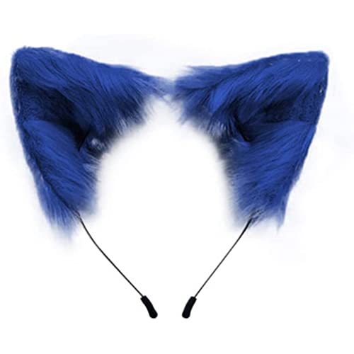 HoveeLuty Fuchs- Wolf- Katzenohren Kopfbedeckung Kostümzubehör Fuchsohren Pelzohren Therian-Ohren für Halloween Weihnachten Cosplay-Party (blau) von HoveeLuty