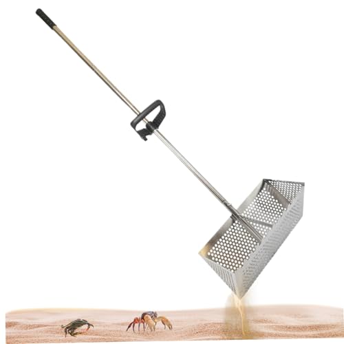 HoveeLuty Sandfloh Rase Für Strand, Sand Rechen, Edelstahl Strandsand Sifter Mit 15,8 -Zoll -Haifischzahn Weit Korb Strand Rake Sand Crab Catcher Abnehmbar Langen Griffsand Raken Für Strand von HoveeLuty