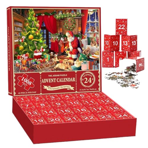 HoveeLuty Weihnachts-Adventskalender 2024 Puzzle-Adventskalender 2024 Adventskalender-Puzzle 2024 1008 Teile Puzzle 24 Tage Weihnachten am Kamin Weihnachts-Countdown-Kalender für Kinder von HoveeLuty