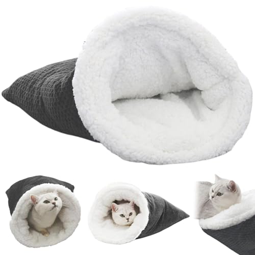 Katzenschlafsack, weich, warm, Plüsch, für den Winter, Schlafsack für Katzen, 360° umwickelt, abgedeckter Katzensack, waschbar, süßes Katzenbett für Katzen im Innenbereich, kleine Hunde, Katzenbetthöh von HoveeLuty