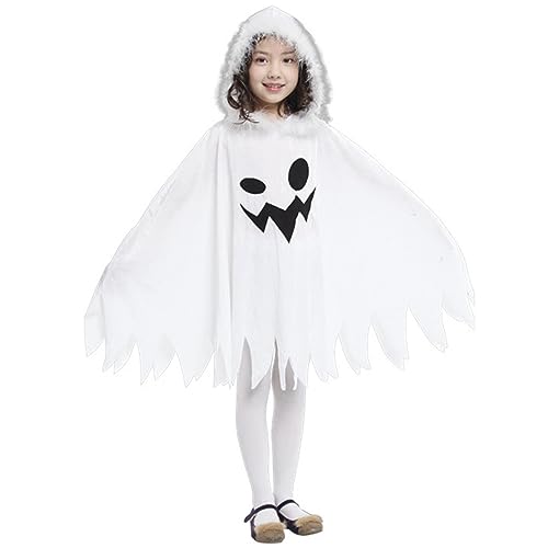 Kleinkind-Geisterkostüm für Jungen und Mädchen, Größe L, mit Kapuze, Aufdruck, Halloween-Geisterumhang, Polyester, atmungsaktiv, Halloween-Kostüme für Cosplay, Rollenspiele, Bühne für 120–130 cm, Kind von HoveeLuty