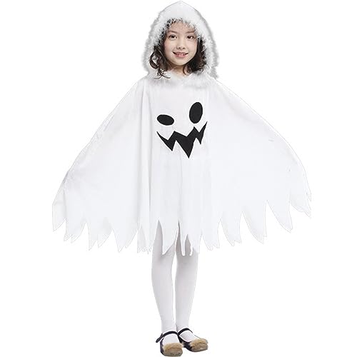 Kleinkind-Geisterkostüm für Jungen und Mädchen, Größe L, mit Kapuze, bedruckt, Halloween-Geisterumhang, Polyester, atmungsaktiv, Halloween-Kostüme für Cosplay, Rollenspiele, Bühne für 120–130 cm, Kind von HoveeLuty