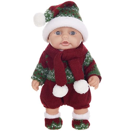 Mini-Babypuppen, 25,4 cm, süße Weihnachts-Minipuppen mit beweglichen Gelenken, realistische Neugeborene, Babypuppen, weiche Vinyl-Babypuppen, Ganzkörper-stehende Babypuppe mit Kleidung für Kinder, rea von HoveeLuty