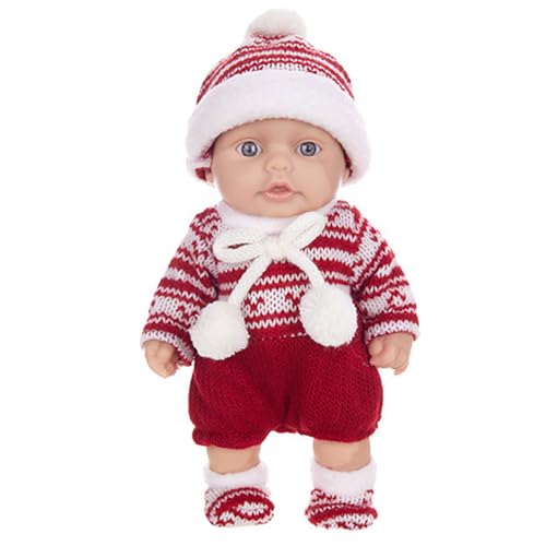 Mini-Babypuppen, 25,4 cm, süße Weihnachts-Minipuppen mit beweglichen Gelenken, realistische Neugeborene, Babypuppen, weiche Vinyl-Babypuppen, Ganzkörper-stehende Babypuppe mit Kleidung für Kinder, rot von HoveeLuty