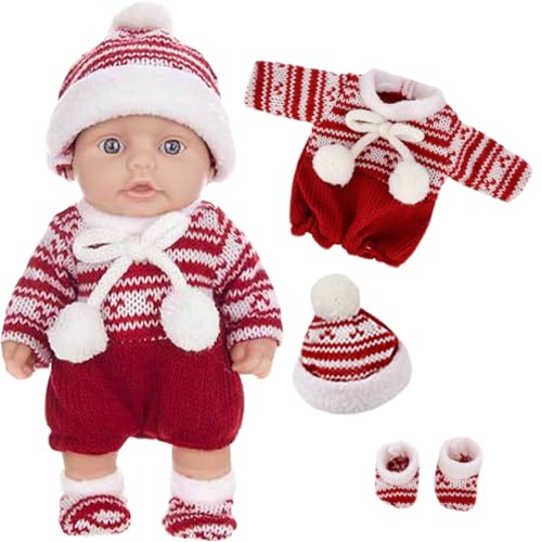 Mini-Babypuppen aus Silikon Mini-Reborn-Babypuppen 10 Zoll süße Weihnachts-Minipuppen mit beweglichen Gelenken realistische Neugeborene Babypuppen weiche Vinyl-Babypuppen Ganzkörper-Stehbabypuppe mit von HoveeLuty