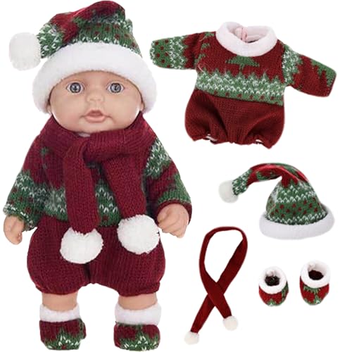 Mini-Babypuppen aus Silikon Mini-Reborn-Babypuppen 10 Zoll süße Weihnachts-Minipuppen mit beweglichen Gelenken realistische Neugeborene Babypuppen weiche Vinyl-Babypuppen Ganzkörper-Stehbabypuppe mit von HoveeLuty