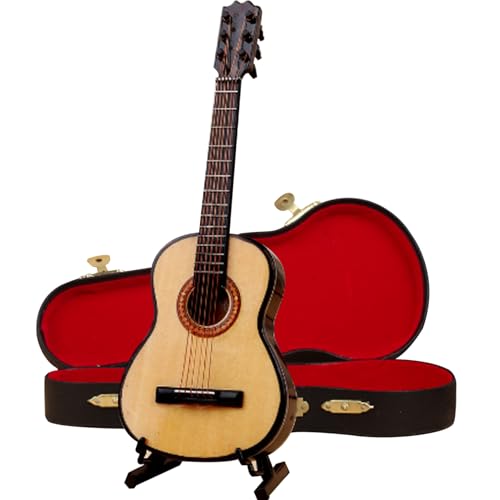 Mini-Gitarre, 3,9 Zoll, kleine Gitarre, Miniatur-Gitarre aus Holz mit Ständer und Koffer, Spielzeug-Sammelgitarre für Puppenhaus, Heimdekoration, Stil 2, Miniatur-Gitarre, kleine Gitarre, Spielzeug-Gi von HoveeLuty