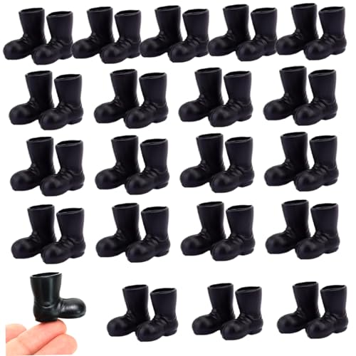 Mini-Schuhe, 20 Paar, Maßstab 1:12, simulierte Mini-Weihnachtsmannstiefel, schwarze Puppenschuhe für Puppenhaus-Weihnachtsdekorationen, Basteln, Mikrolandschaft, Puppenhauszubehör, Puppenhaus-Weihnach von HoveeLuty