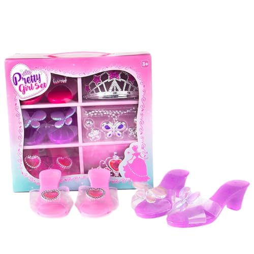 Prinzessinnen-Anziehspielzeug Accessoires Prinzessinnen-Anzieh-Schuhset Modische Prinzessinnen-Anziehaccessoires mit Kronen Halsketten und Ohrringen Süße Kleinkinder-High-Heels Rollenspiel-Kollektion von HoveeLuty