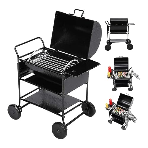 Puppenhaus-Küchenmöbel 1:12 Puppenhaus-Grillset mit Spieß, Steakgewürzflasche, Handtuch, Puppenhaus-Grillwagen, Puppenhauszubehör für Kinder, Rollenspiele, Miniatur-Grill, Puppenhaus-Grill G von HoveeLuty