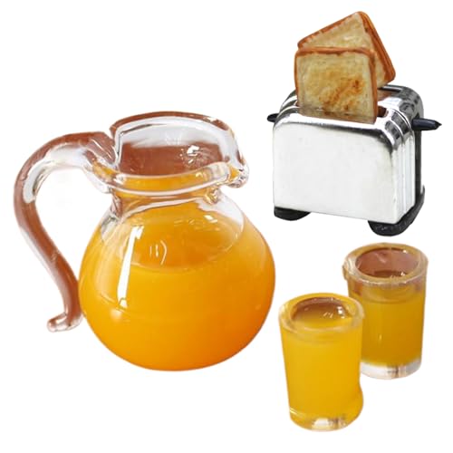 Puppenhaus-Küchenset 1:12 Sacle Realistische Puppenhaus-Miniaturen Beinhaltet Toaster und Orangensaft-Set DIY-freundliches und dekoratives Puppenhaus-Zubehör, Geschenke für Puppenhaus-Liebhaber Zubehö von HoveeLuty