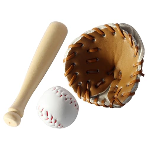 Puppenhauszubehör im Maßstab 1:12, 3-teiliges Mini-Puppenhauszubehör, Baseball-Set mit Baseball, Handschuhen und Schläger, DIY-Miniatur-Puppenhauszubehör für die Puppenhausdekoration, Miniatur-Puppenh von HoveeLuty