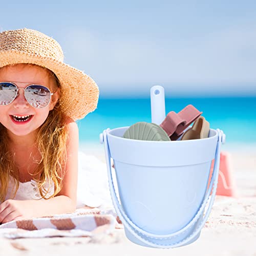 Sandspielzeug-Set für den Sommer, für Kinder, Strandeimer und Schaufel, sicheres Silikon-Eltern-Kind-Spielzeug, Sandkasten, Grabwerkzeuge für den Außenbereich, 8 Stück, hellblau, Sandspielzeug, Eimer von HoveeLuty