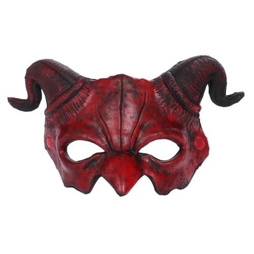 Teufelsdämonenmaske, Halbgesicht, gruselige Halloween-Geistermaske mit roten Hörnern, Ziegen-/Schafhorn-Monstermaske für Cosplay, Maskerade, Kostümparty, Zubehör, Geistermaske, Halloween-Maske, Teufel von HoveeLuty