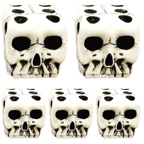 Totenkopfwürfel, 5 Stück 6-seitige Zombiewürfel in Totenkopfform, 0,79 Zoll große Knochenwürfel aus Kunstharz, polyedrisches Würfelset für die Halloween-Party, Club-Bar-Partygeschenk, Knochenwürfel, p von HoveeLuty