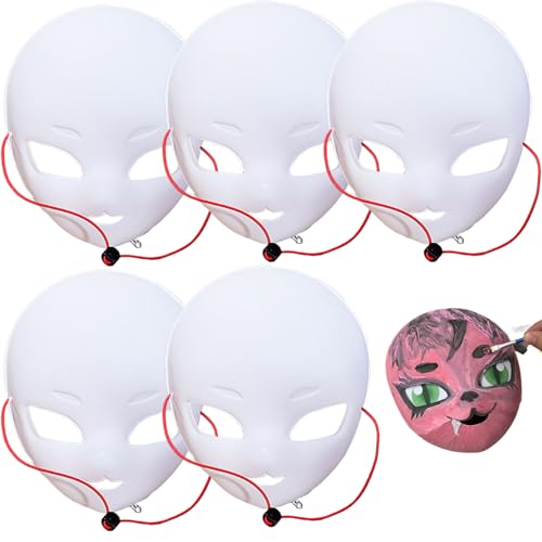 WeißE Maske, 5 StüCk PVC Big Eye Fursuit Kopfmaske Mit Riemen, DIY Zum Bemalen Von MaskenkostüMen, Lustige Cosplay-Maske FüR Kawaii-Maskerade Halloween, Pelziger Kopf, Pelzige Maske, Therian-Maske von HoveeLuty