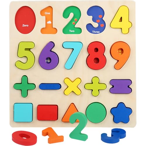 Zahlenpuzzle, 0–9 Zahlenblöcke aus Holz, Zahlenspielzeug zum Lernen von Farben und Formen, pädagogisches Holzspielzeug für Vorschulkinder ab 3 Jahren + Zahlenspielzeug, Zahlenpuzzles für Kleinkinder, von HoveeLuty