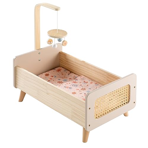 howa Puppenbett aus Holz miniflowers mit Mobile inkl. Bettzeug Puppen Zubehör 2160 von howa