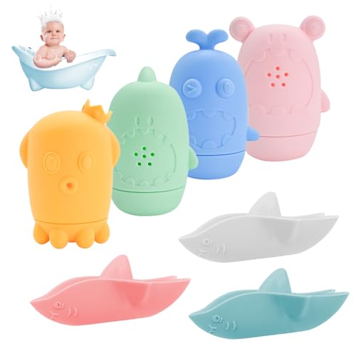 HpCuales 7er Set Badewannenspielzeug, BPA-freiem Baby Silikon Wasserspielzeug, Schimmelfreies Badespielzeug für Kleinkinder Spritztiere für Babys Kleinkinder Badewanne Spielzeug von HpCuales