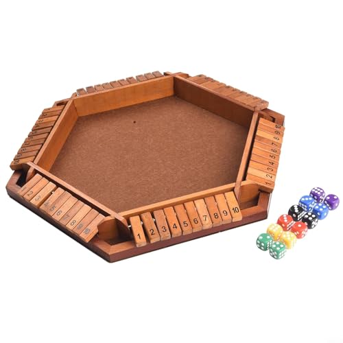 HpLive Shut The Box Würfelspiel für 1-6 Spieler, Hölzernes Tisch-Mathespiel, Strategisches Brettspiel für Kinder und Erwachsene, Indoor-Unterhaltung(Brown) von HpLive